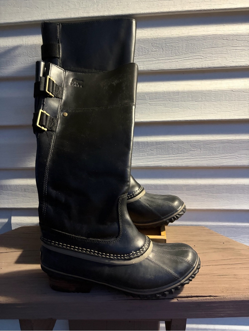 SOREL Slimpack Riding Tall II Black Waterproof Leather Boots size 7.5